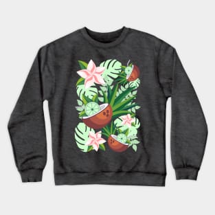 Lime in Coconut with Pink Plumeria Flowers Tropical Summer Pattern Crewneck Sweatshirt